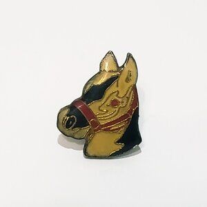 Horse Pony Head Cream Black Red Eye Lapel Pin 1" Vintage